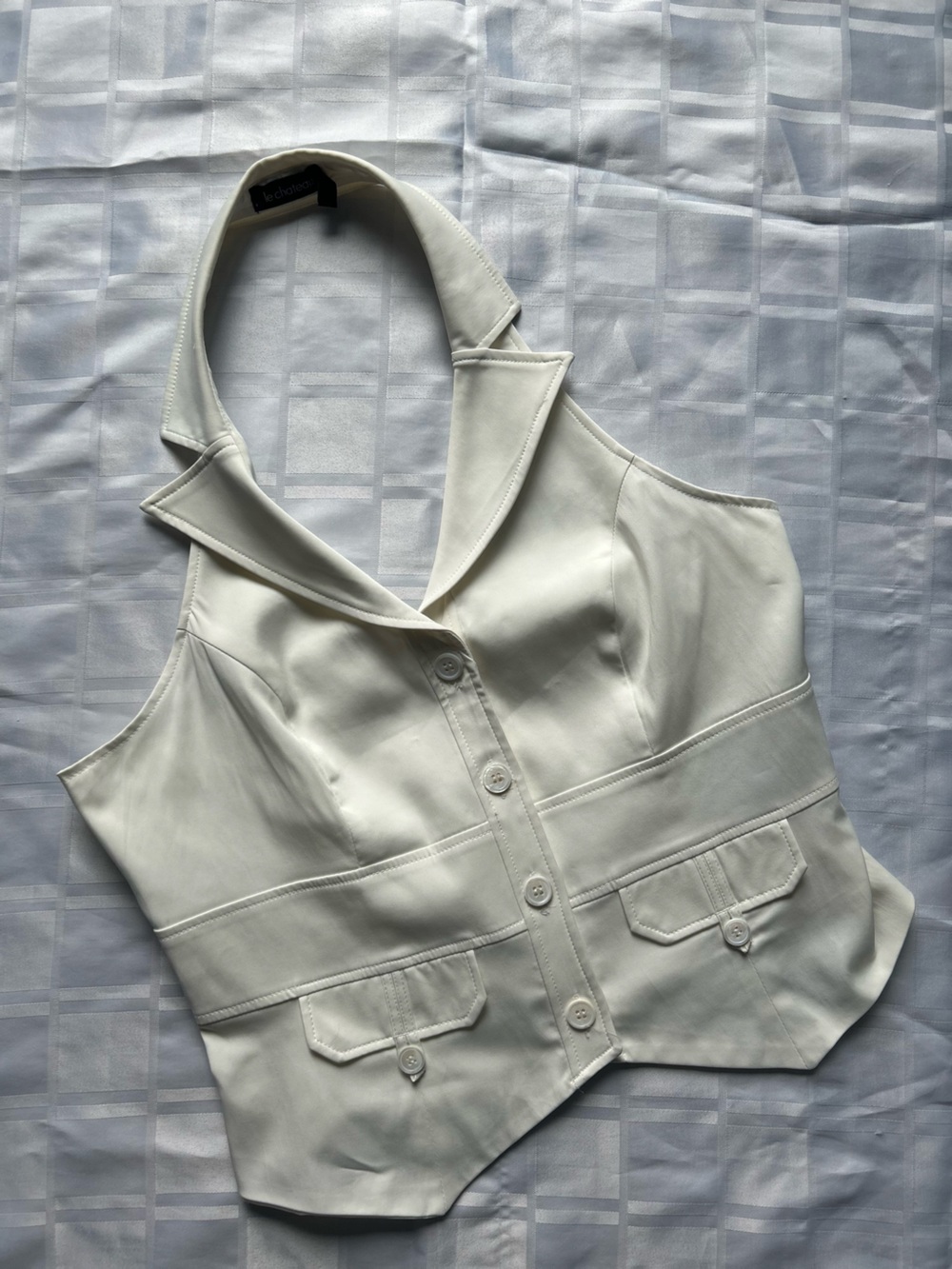 Le Chateau White Button Up Halter Vest Top
